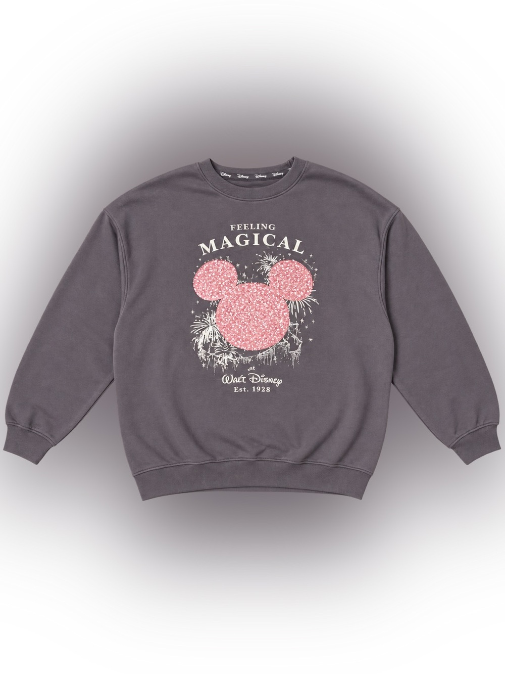 Disney Mickey Mouse Feeling Magical Sweatshirt Gray Pink Glitter Size M